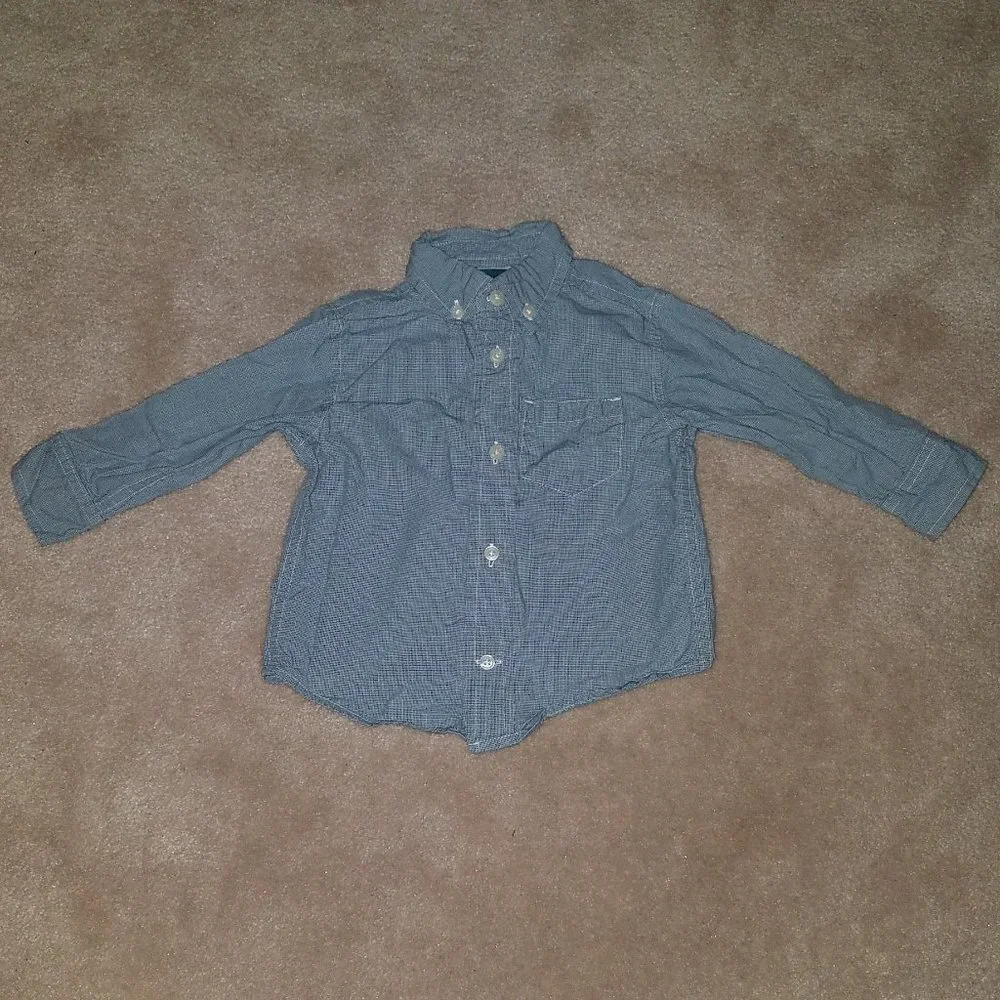 Gymboree Blue White Check Shirt Baby Boy 12-18 Months Button Front 100% Cotton